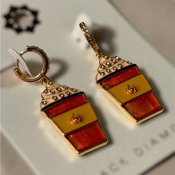 NEW•Black Diamond Pumpkin Spice Frappuccino dangle earrings - Picture 3 of 4